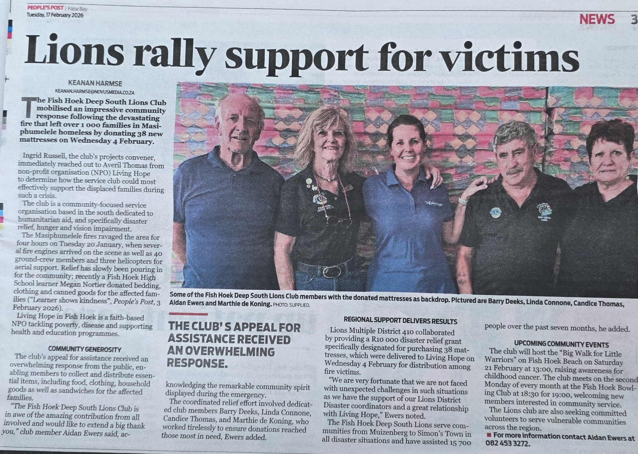 Donations To Masiphumelele Fire Victims & The Voluteer Fire Fighters